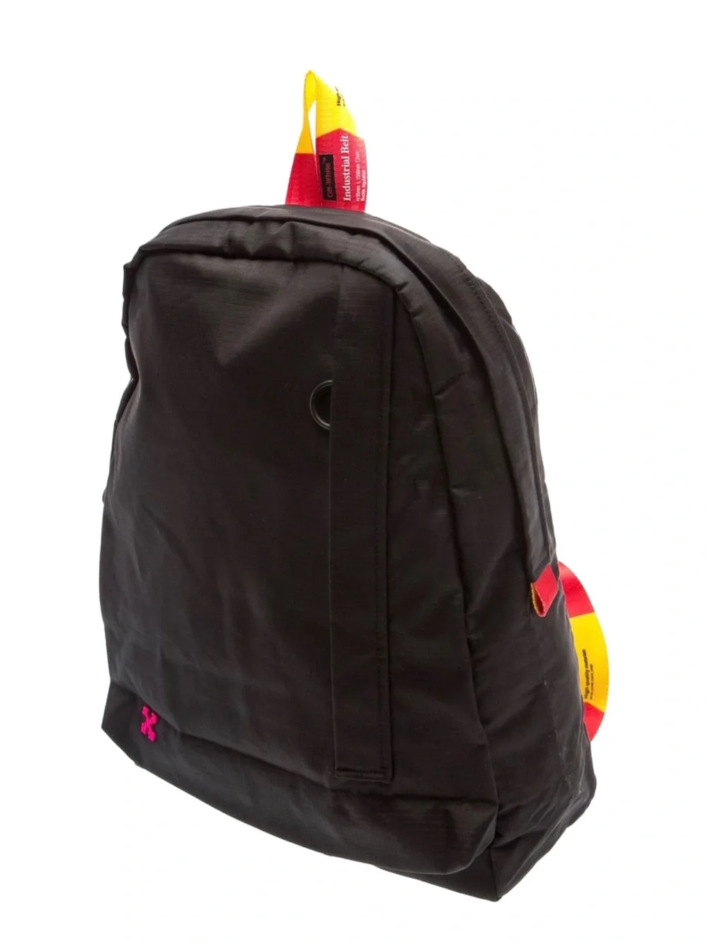 Off-White Black Backpack with Yellow and Red Strap Accents